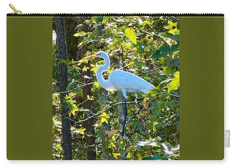 Egret Posing Among Lush Foliage - Zip Pouch