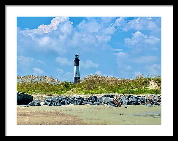 Lighthouse by a Tranquil Shoreline - Framed Print
