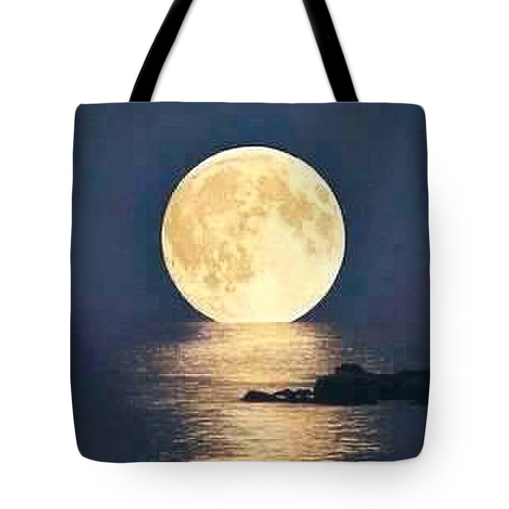 Moonrise Over Tranquil Waters - Tote Bag