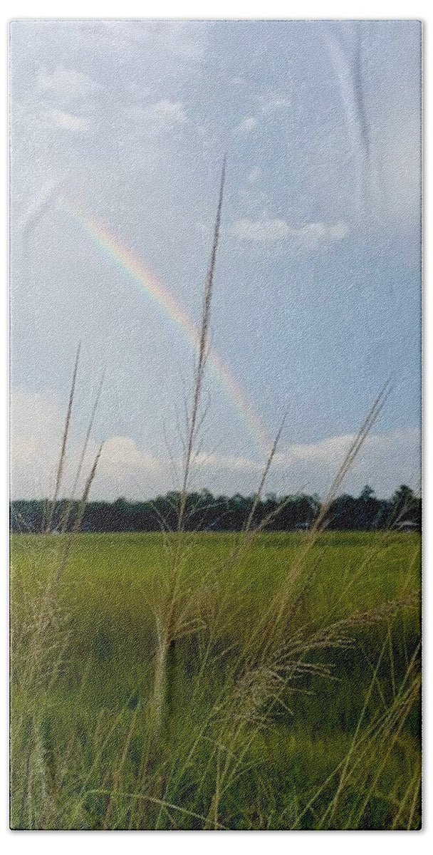 Rainbow Over Peaceful Meadow - Bath Towel