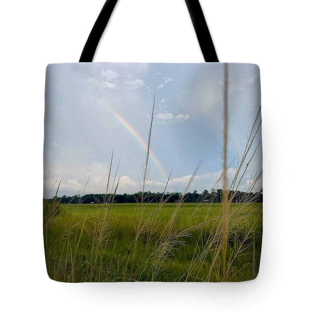 Rainbow Over Peaceful Meadow - Tote Bag
