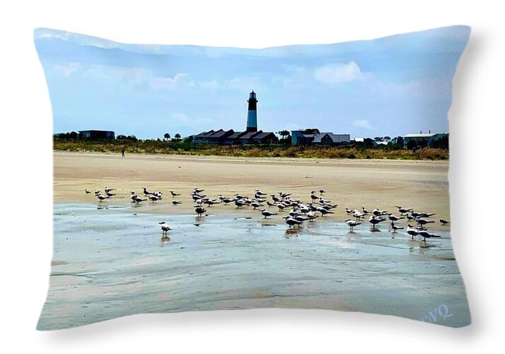 Seagulls on a Sandy Shoreline - Throw Pillow