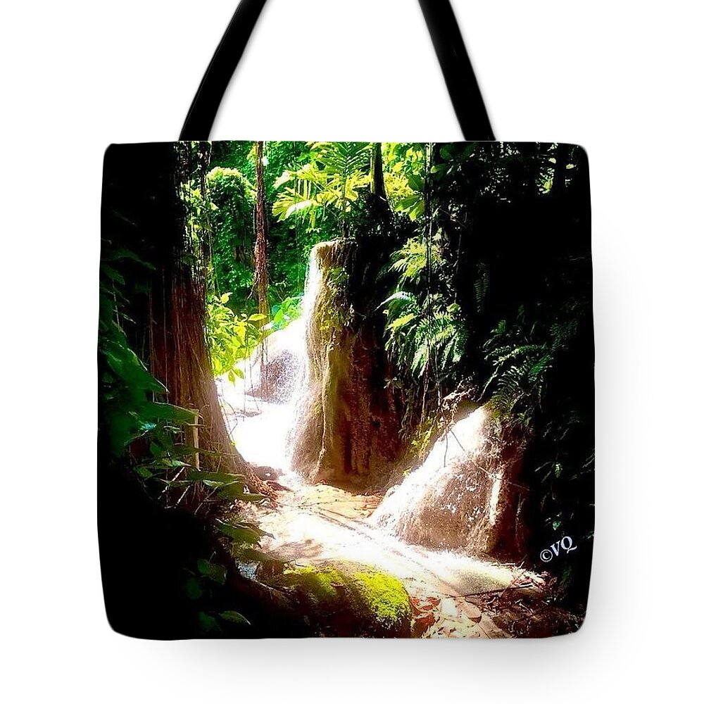 Sunlit Jungle Waterfall - Tote Bag