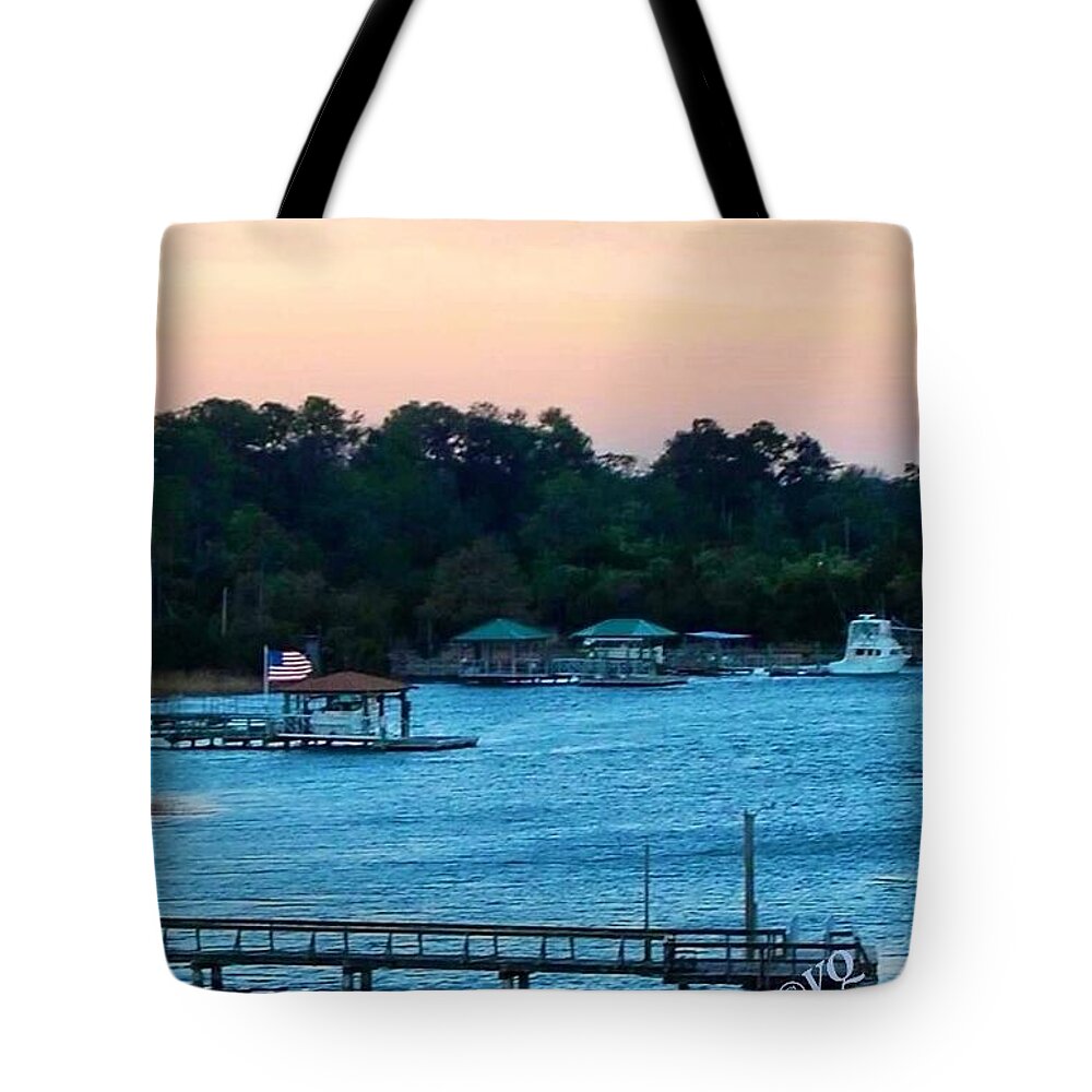 Tranquil Lakeside at Sunset - Tote Bag