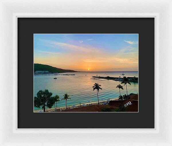 Tropical Sunset Over Serene Bay - Framed Print