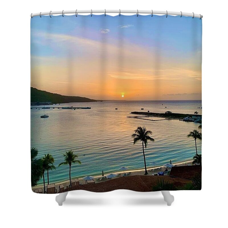Tropical Sunset Over Serene Bay - Shower Curtain