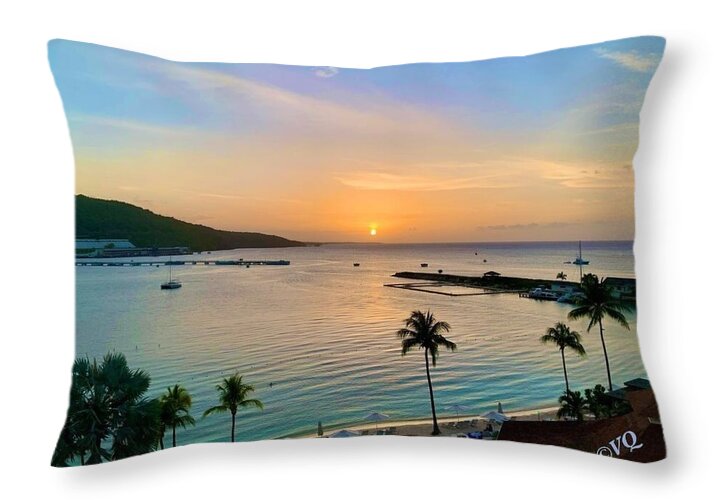 Tropical Sunset Over Serene Bay - Throw Pillow