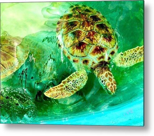 Turtles in Vibrant Waters - Metal Print