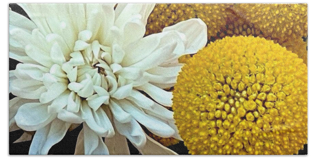 Chrysanthemum and Yellow Spheres - Bath Towel