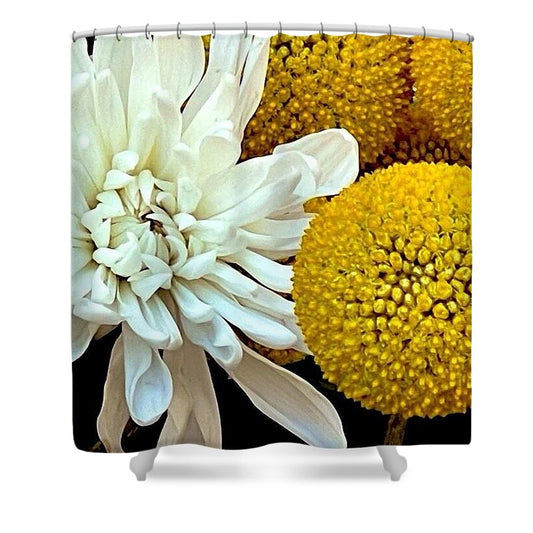 Chrysanthemum and Yellow Spheres - Shower Curtain