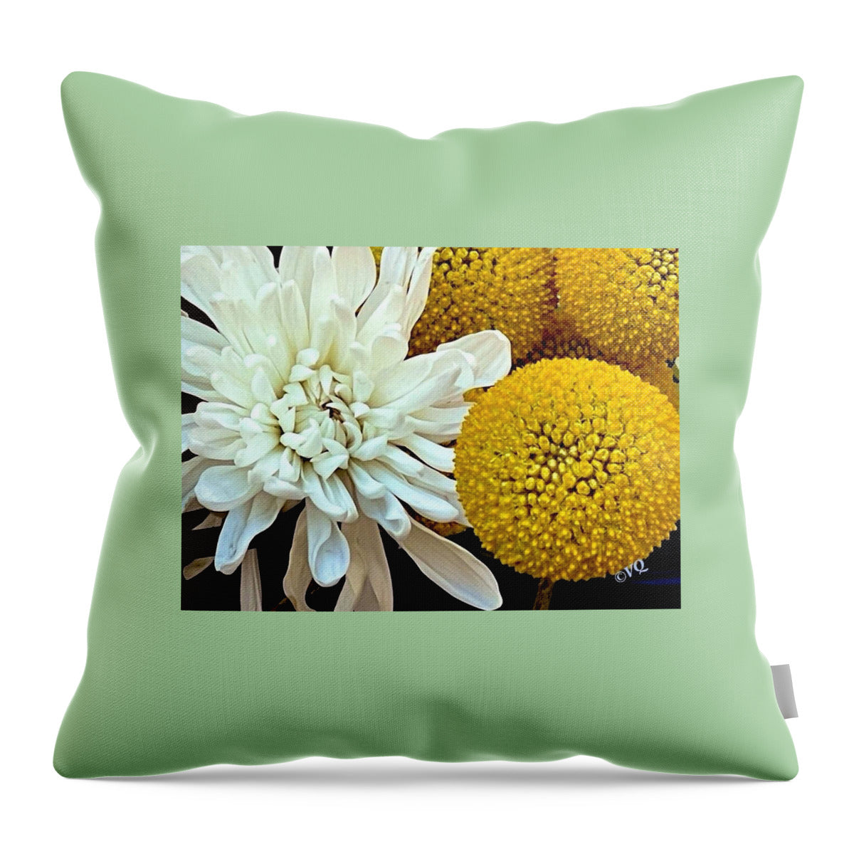 Chrysanthemum and Yellow Spheres - Throw Pillow