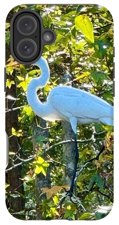 Egret Posing Among Lush Foliage - Phone Case
