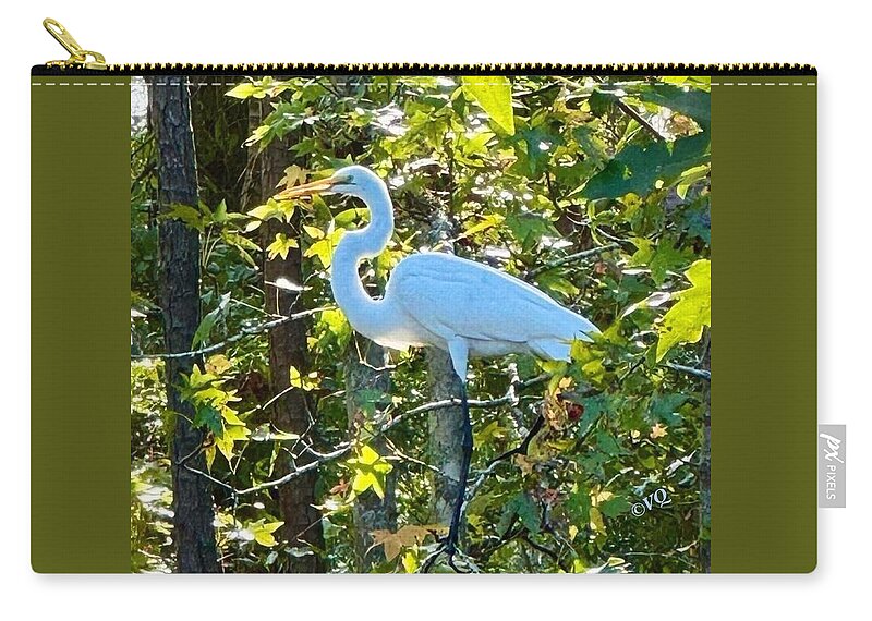 Egret Posing Among Lush Foliage - Zip Pouch