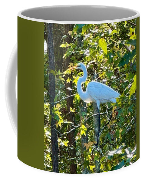 Egret Posing Among Lush Foliage - Mug