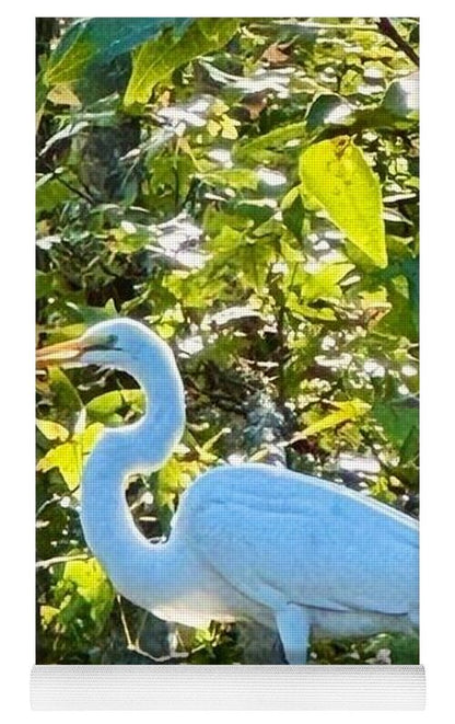 Egret Posing Among Lush Foliage - Yoga Mat