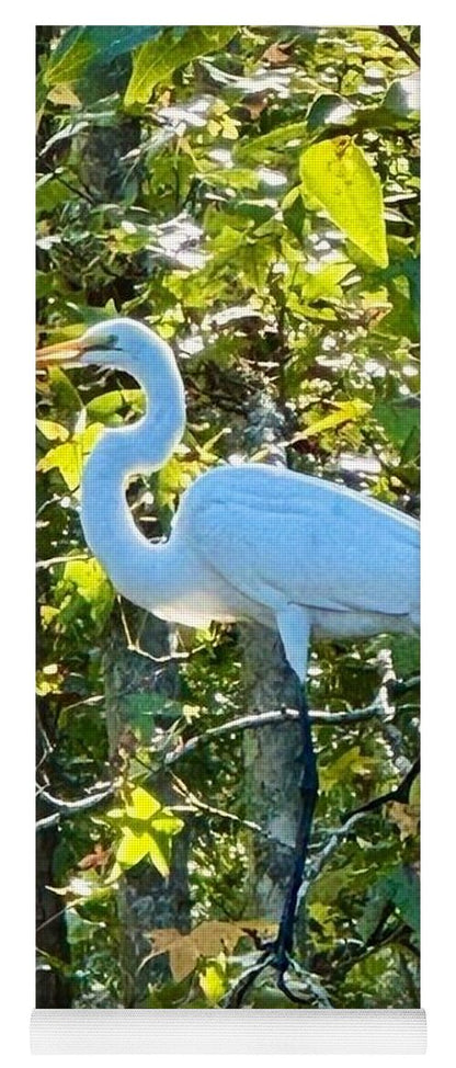 Egret Posing Among Lush Foliage - Yoga Mat