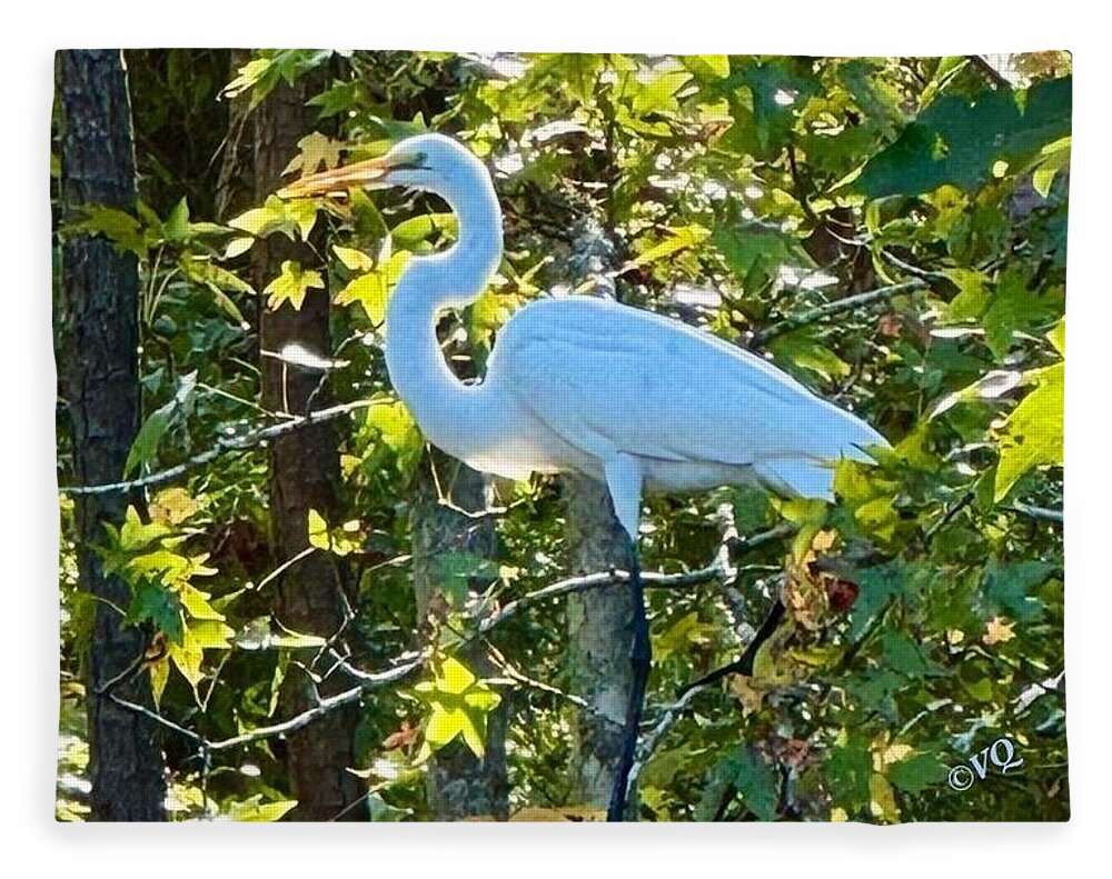 Egret Posing Among Lush Foliage - Blanket