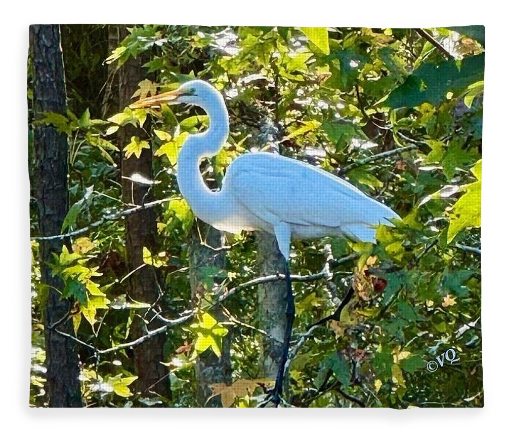 Egret Posing Among Lush Foliage - Blanket