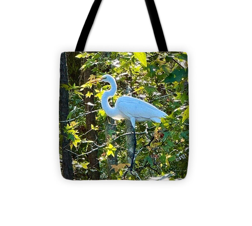 Egret Posing Among Lush Foliage - Tote Bag