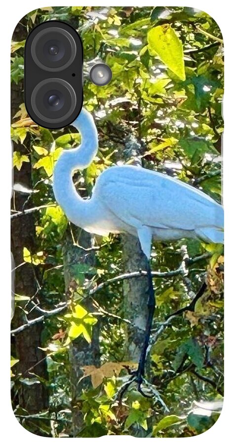 Egret Posing Among Lush Foliage - Phone Case