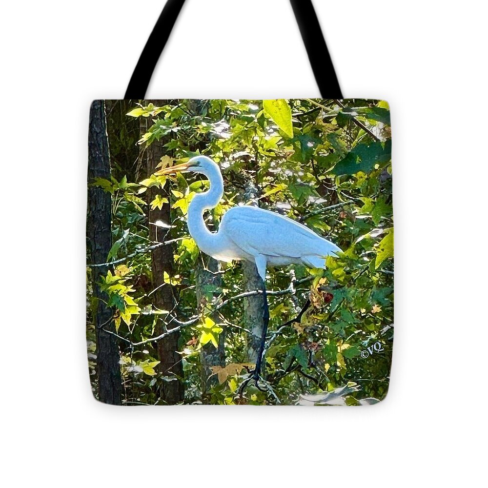 Egret Posing Among Lush Foliage - Tote Bag