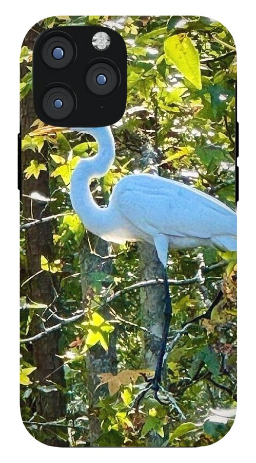 Egret Posing Among Lush Foliage - Phone Case