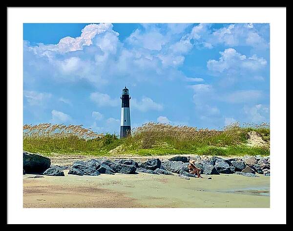 Lighthouse by a Tranquil Shoreline - Framed Print