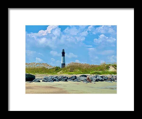 Lighthouse by a Tranquil Shoreline - Framed Print