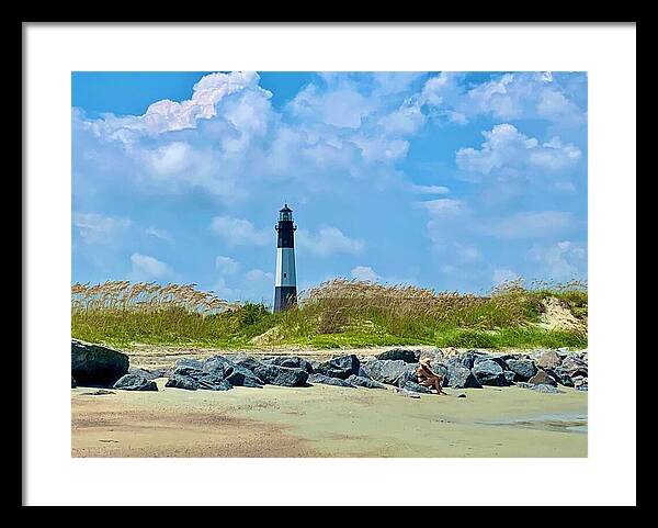 Lighthouse by a Tranquil Shoreline - Framed Print
