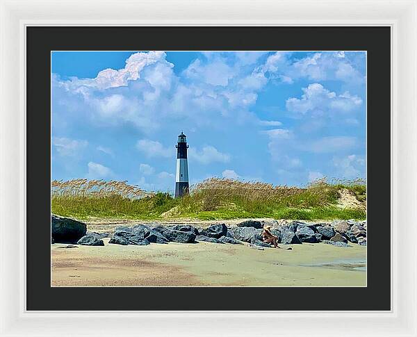 Lighthouse by a Tranquil Shoreline - Framed Print