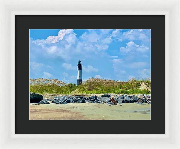 Lighthouse by a Tranquil Shoreline - Framed Print