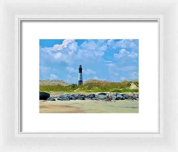 Lighthouse by a Tranquil Shoreline - Framed Print