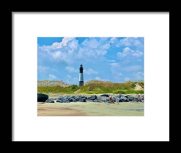 Lighthouse by a Tranquil Shoreline - Framed Print