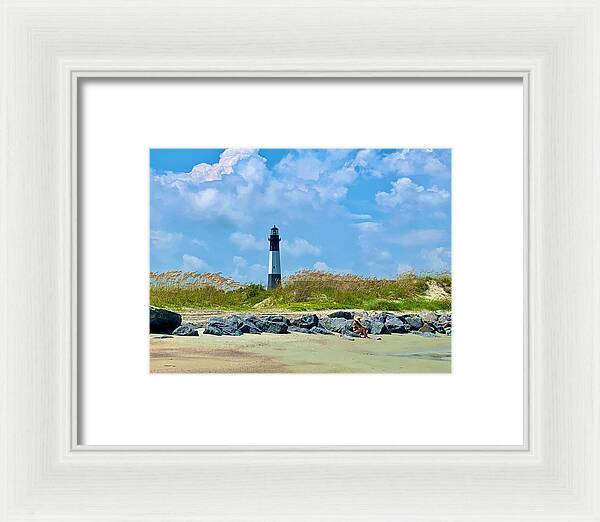 Lighthouse by a Tranquil Shoreline - Framed Print