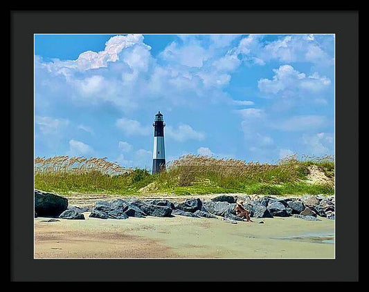 Lighthouse by a Tranquil Shoreline - Framed Print