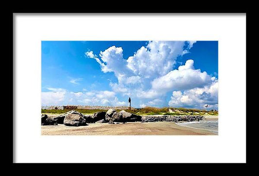 Lighthouse Under Expansive Sky - Framed Print