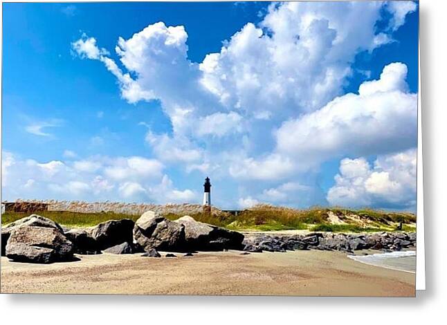 Lighthouse Under Expansive Sky - Greeting Card