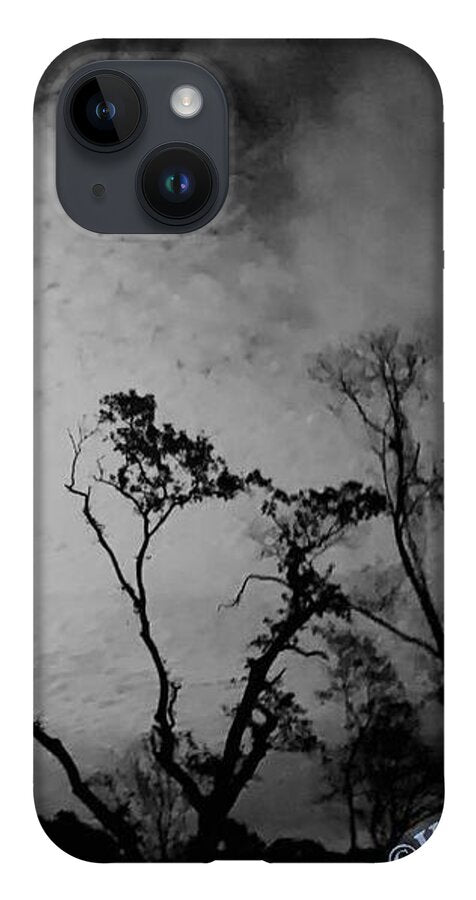 Moonlit Night with Silhouetted Trees - Phone Case
