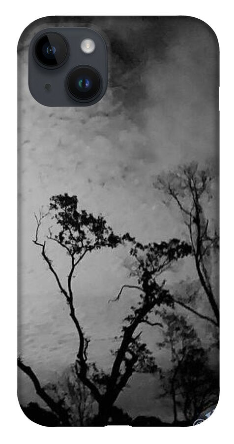 Moonlit Night with Silhouetted Trees - Phone Case
