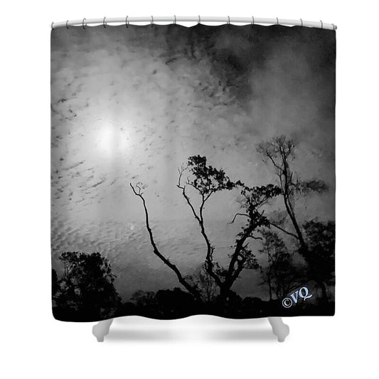 Moonlit Night with Silhouetted Trees - Shower Curtain