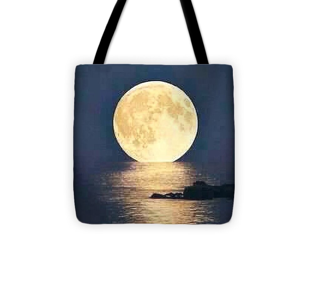 Moonrise Over Tranquil Waters - Tote Bag