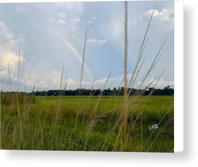 Rainbow Over Peaceful Meadow - Canvas Print