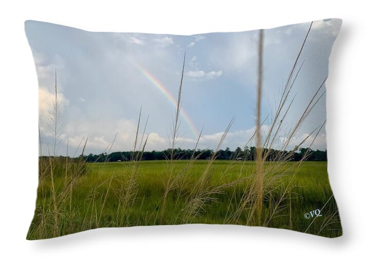 Rainbow Over Peaceful Meadow - Throw Pillow