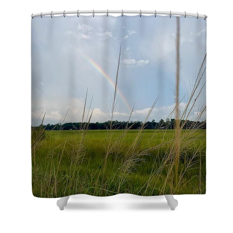 Rainbow Over Peaceful Meadow - Shower Curtain