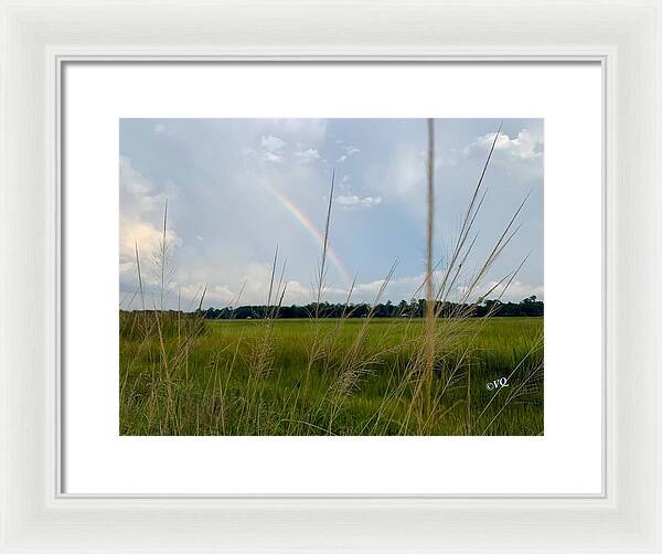 Rainbow Over Peaceful Meadow - Framed Print