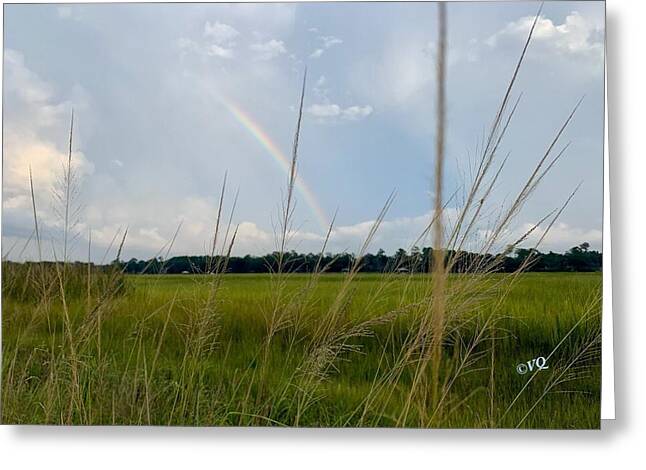 Rainbow Over Peaceful Meadow - Greeting Card