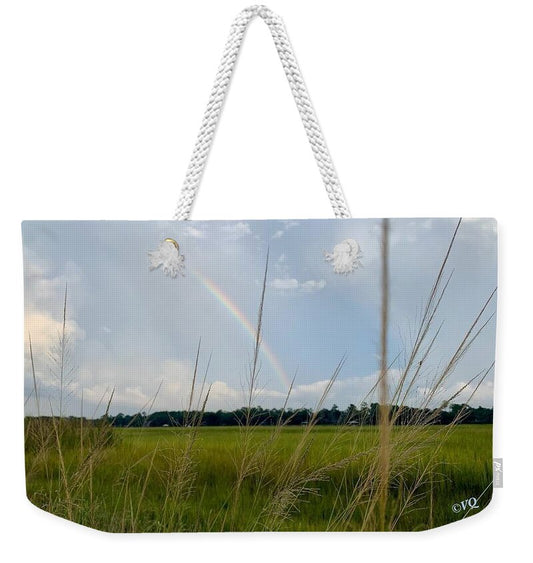 Rainbow Over Peaceful Meadow - Weekender Tote Bag