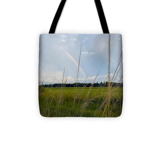 Rainbow Over Peaceful Meadow - Tote Bag
