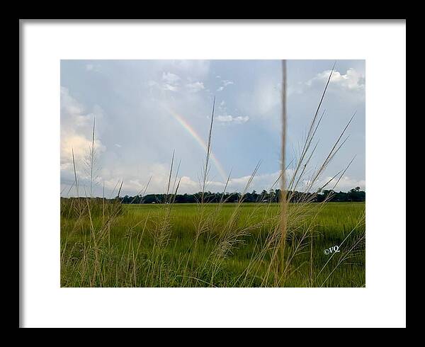 Rainbow Over Peaceful Meadow - Framed Print