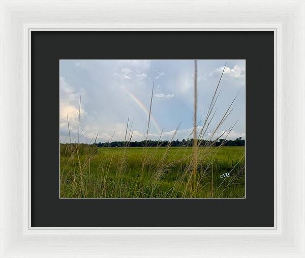 Rainbow Over Peaceful Meadow - Framed Print